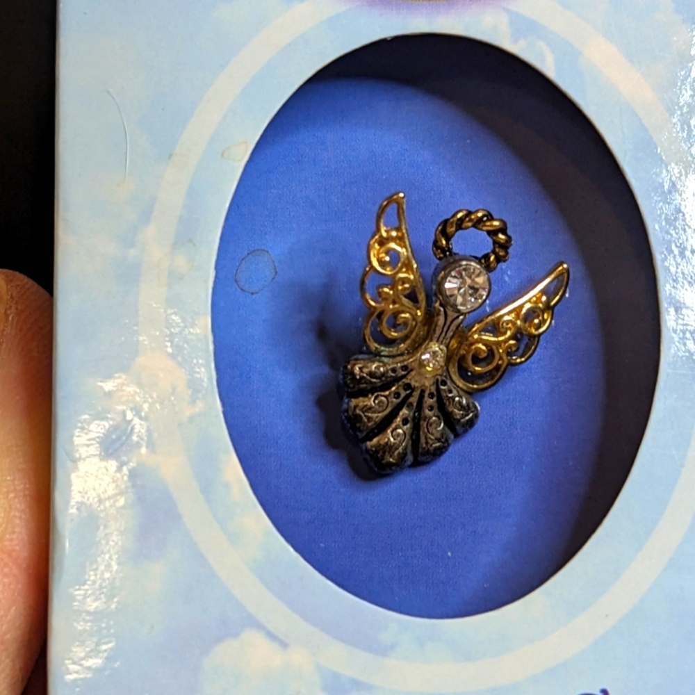 Vintage Crystal Angel Gold tone‎ & Silver Tone Pin with Gift Box For Grandma